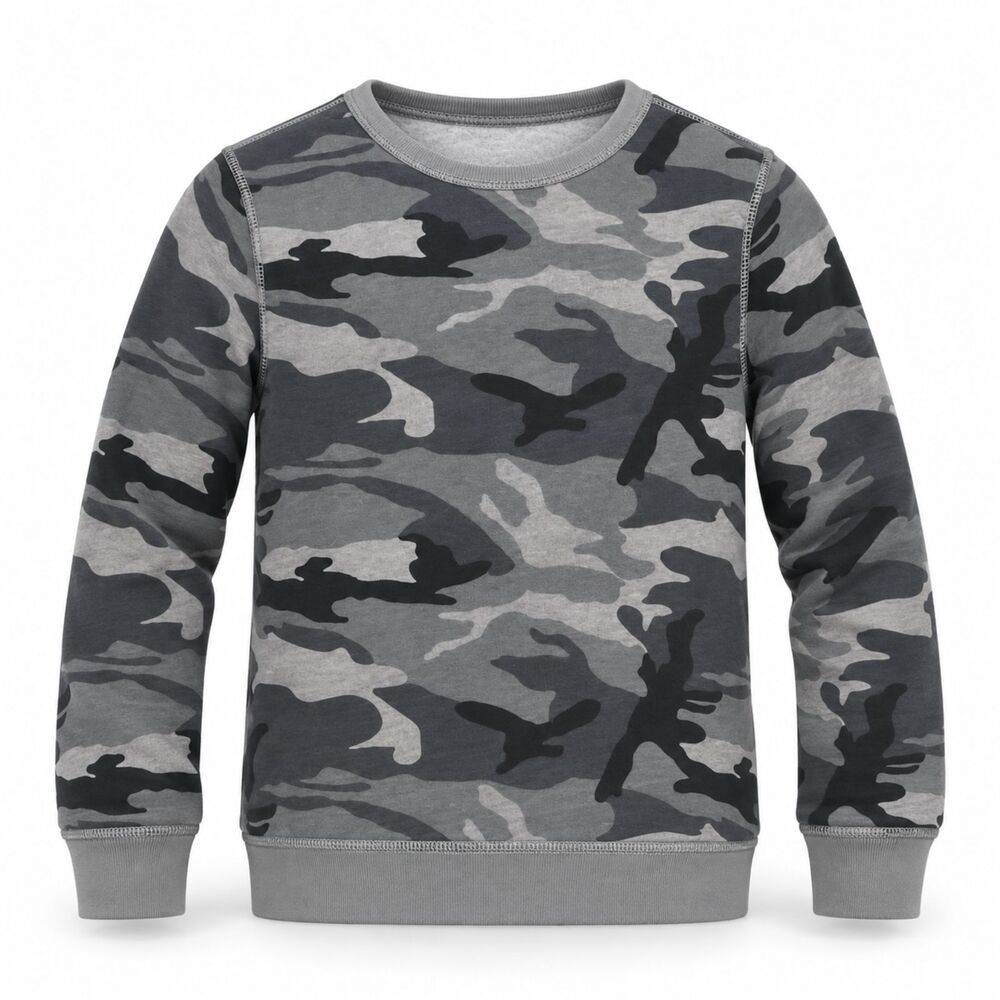 Abercrombie Kids Grey Fleece Camouflage Crewneck Sweatshirt | Size Small